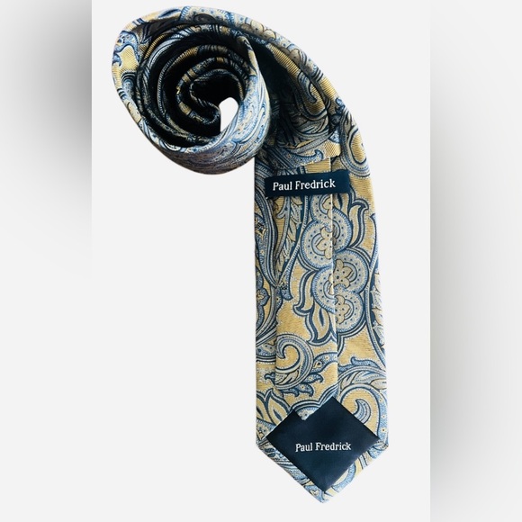 Paul Fredrick Blue and Gold Paisley Tie - Picture 3 of 5